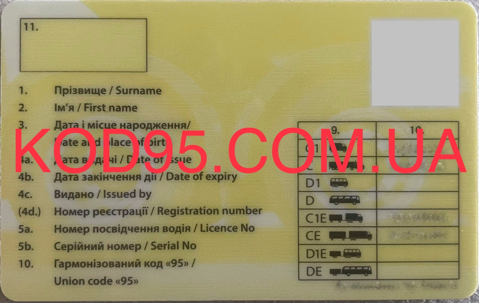 Код 95 — зворотна сторона